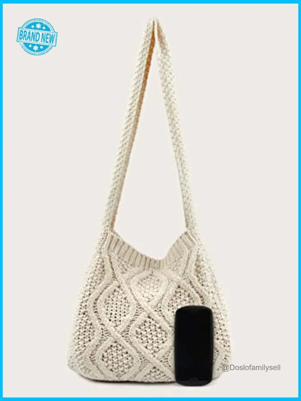 Crochet Shoulder Hobo Bag Knitted Tote Shopping Wide Strap Casual